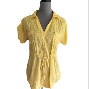 Forever 21 yellow striped tunic with tie waist. Size M